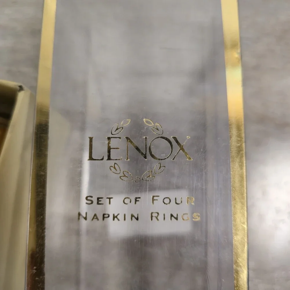 Lenox Gold Enamel Napkin Rings Set of 4 Silver Tone Trim NIB Table Decor